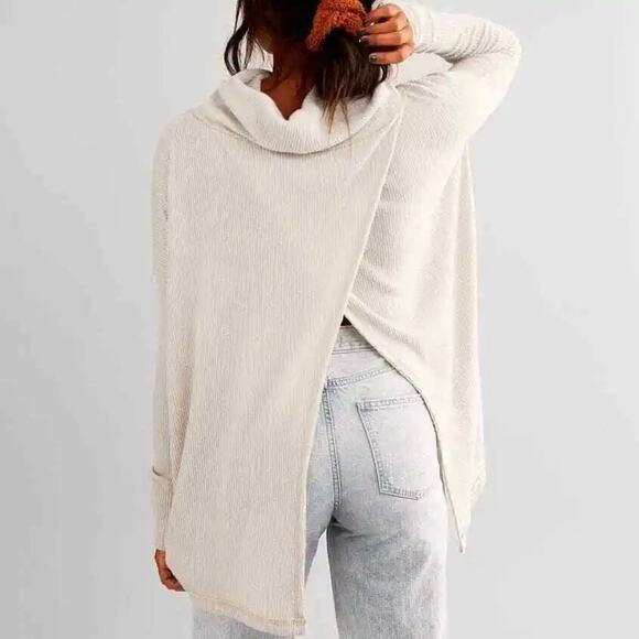 FREE PEOPLE NEW JUICY LONG SLEEVE WAFFLE KNIT OVERSIDED THERMAL STONE COLD SMALL - Picture 3 of 14